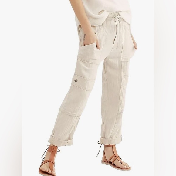 NWT Free People Feelin Good Utility Pull-On Pants In Natural - Picture 2 of 7